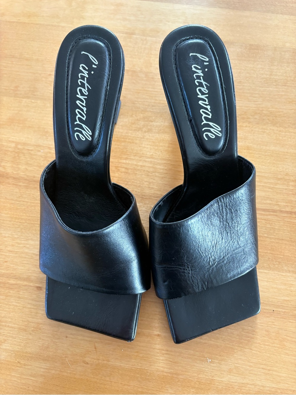 L'Intervalle Black Leather Square Toe Mules Flared Heel – EU 39